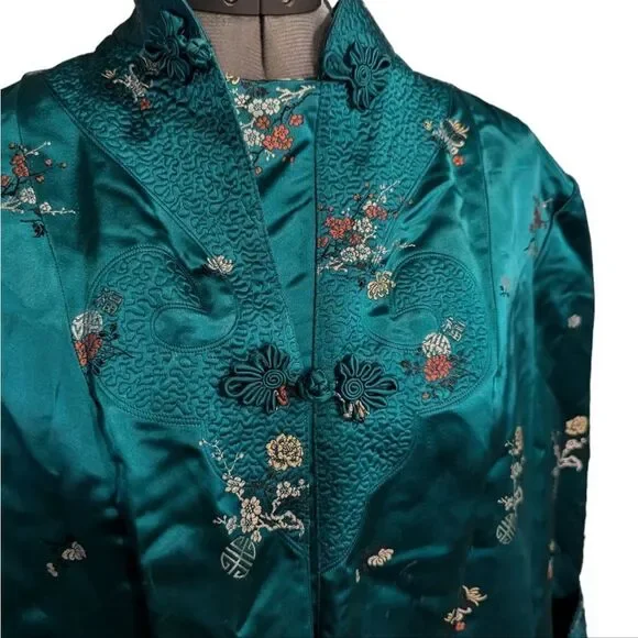 50s Vintage Beautiful Emerald‎ Asian Kimono
